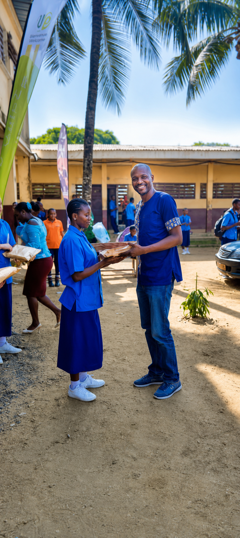 M. Alexis NDJENG, Proviseur du Lycée Bilingue de Bépanda, lors d'une remise de kit scolaire
